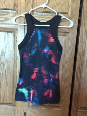 Old Navy Black Galaxy Print Racerback Tank with Neon Accents